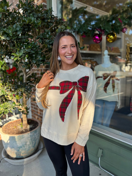The Tartan Bow Pullover - Cream - KJ Clothier