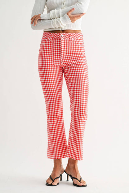 Tonal Crop Flare - Red Gingham - KJ Clothier