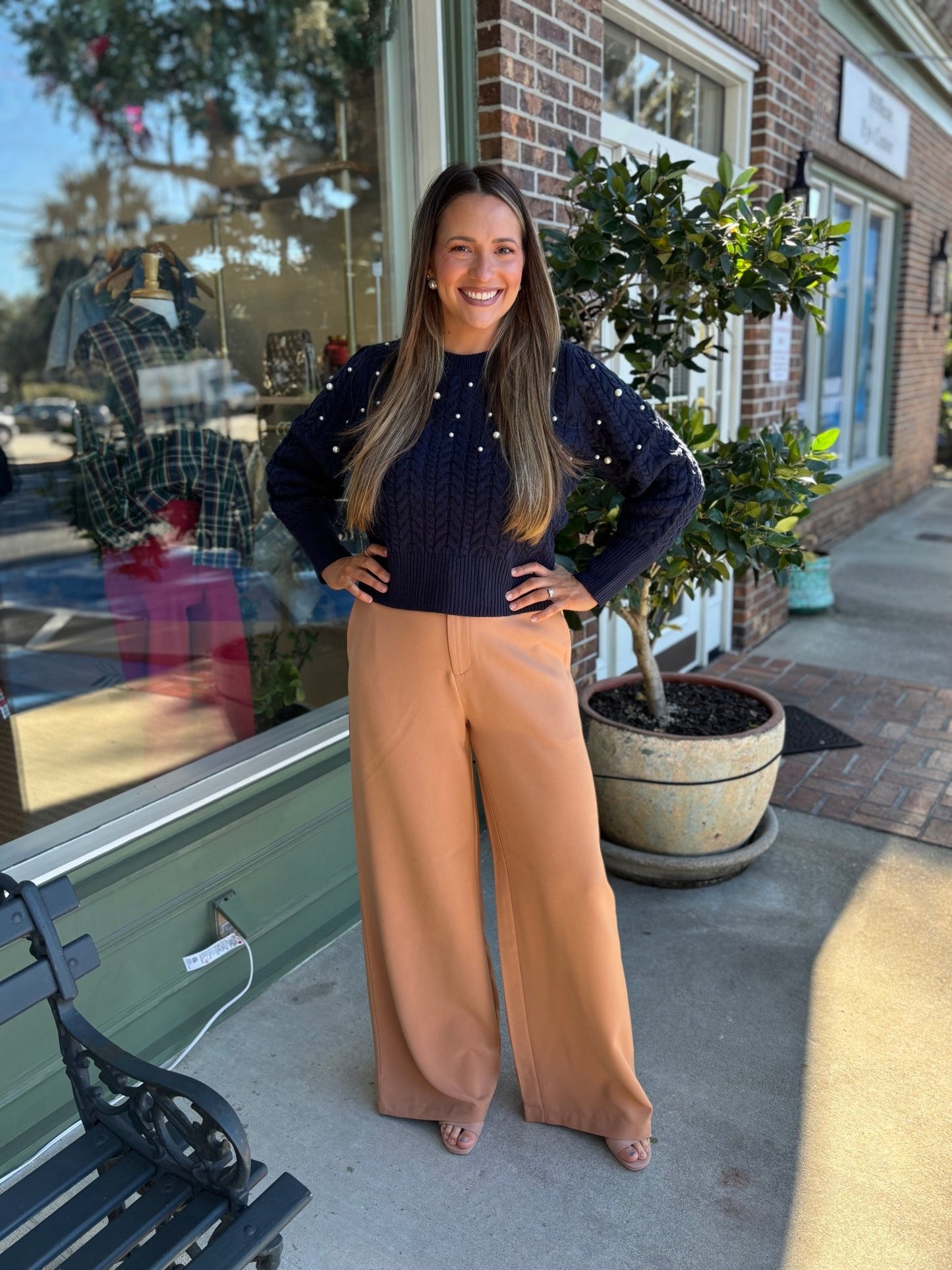 Toxey Pearl Round Neck Sweater - Navy - KJ Clothier