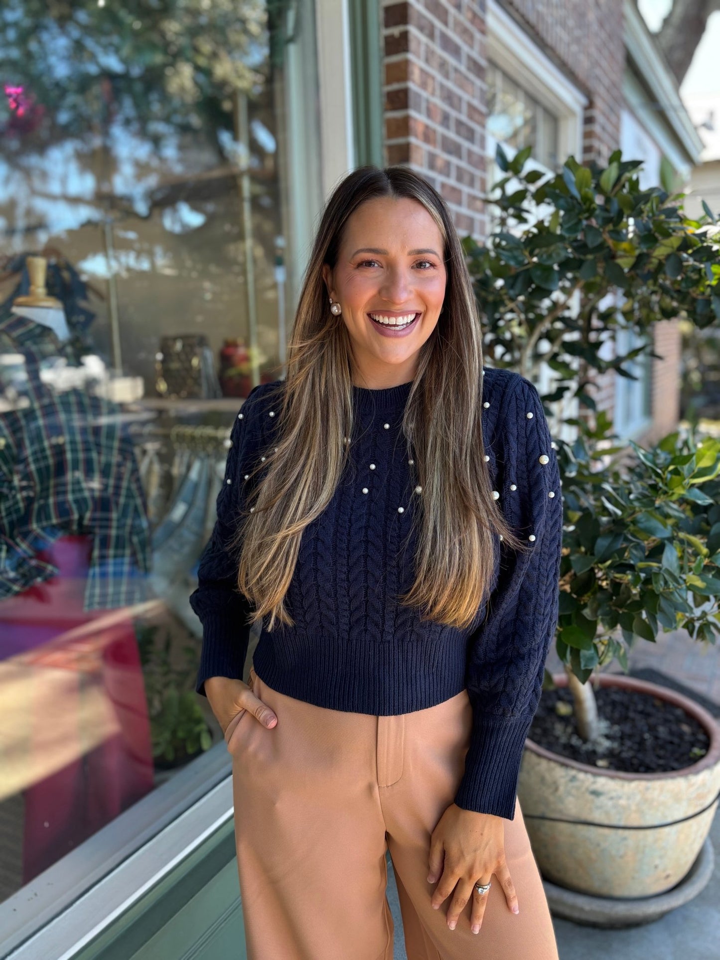 Toxey Pearl Round Neck Sweater - Navy - KJ Clothier