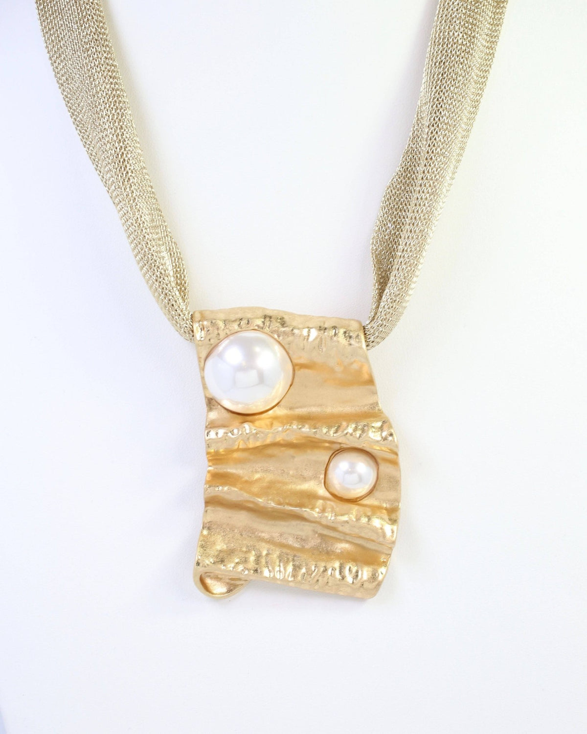 Troy Mesh Pearl Statement Necklace - Gold - KJ Clothier