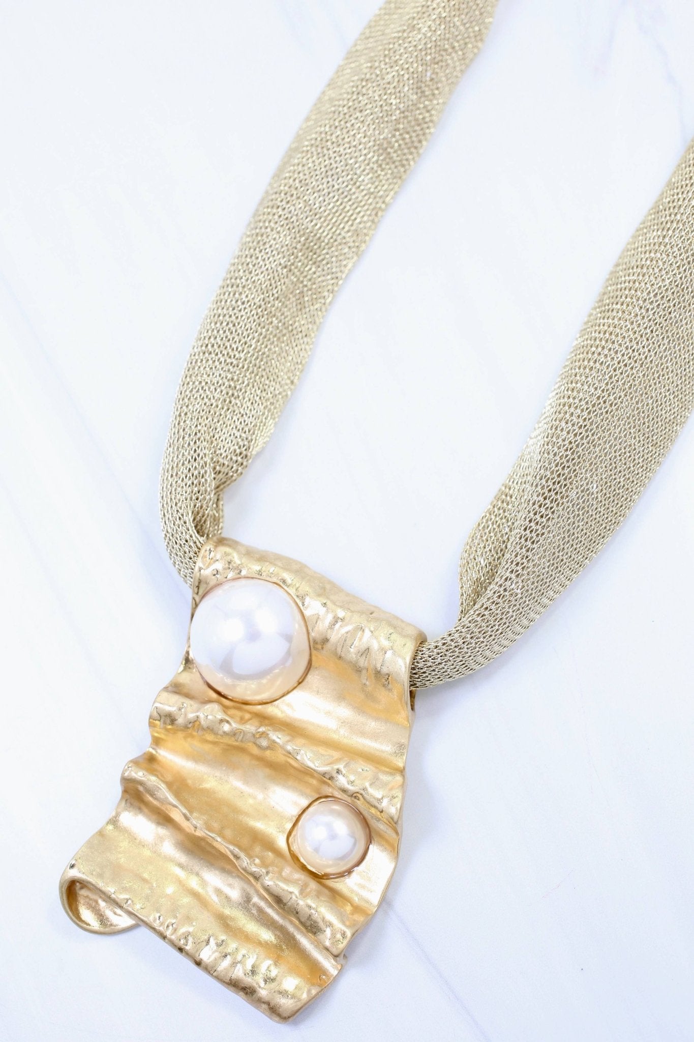 Troy Mesh Pearl Statement Necklace - Gold - KJ Clothier