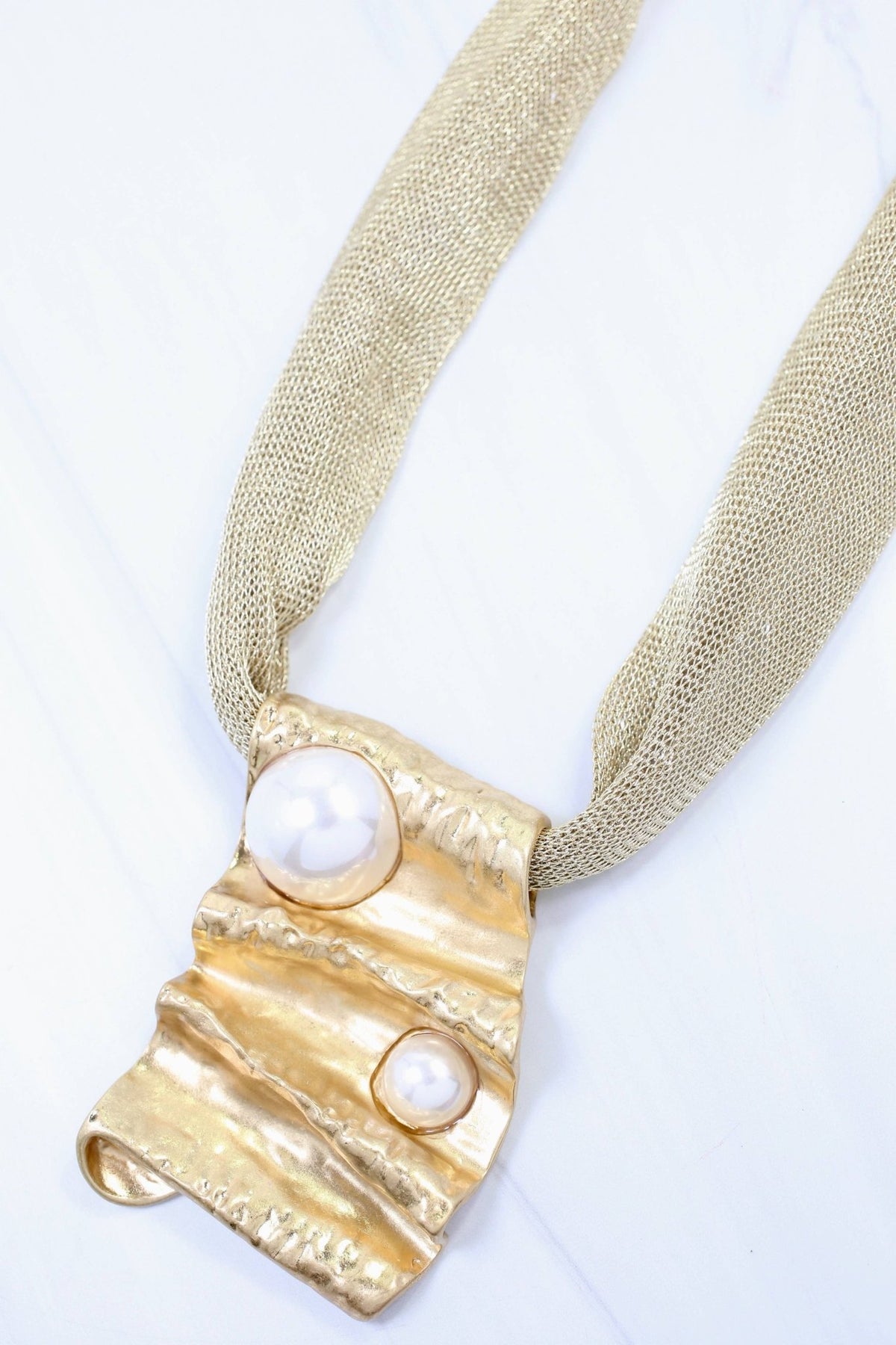 Troy Mesh Pearl Statement Necklace - Gold - KJ Clothier