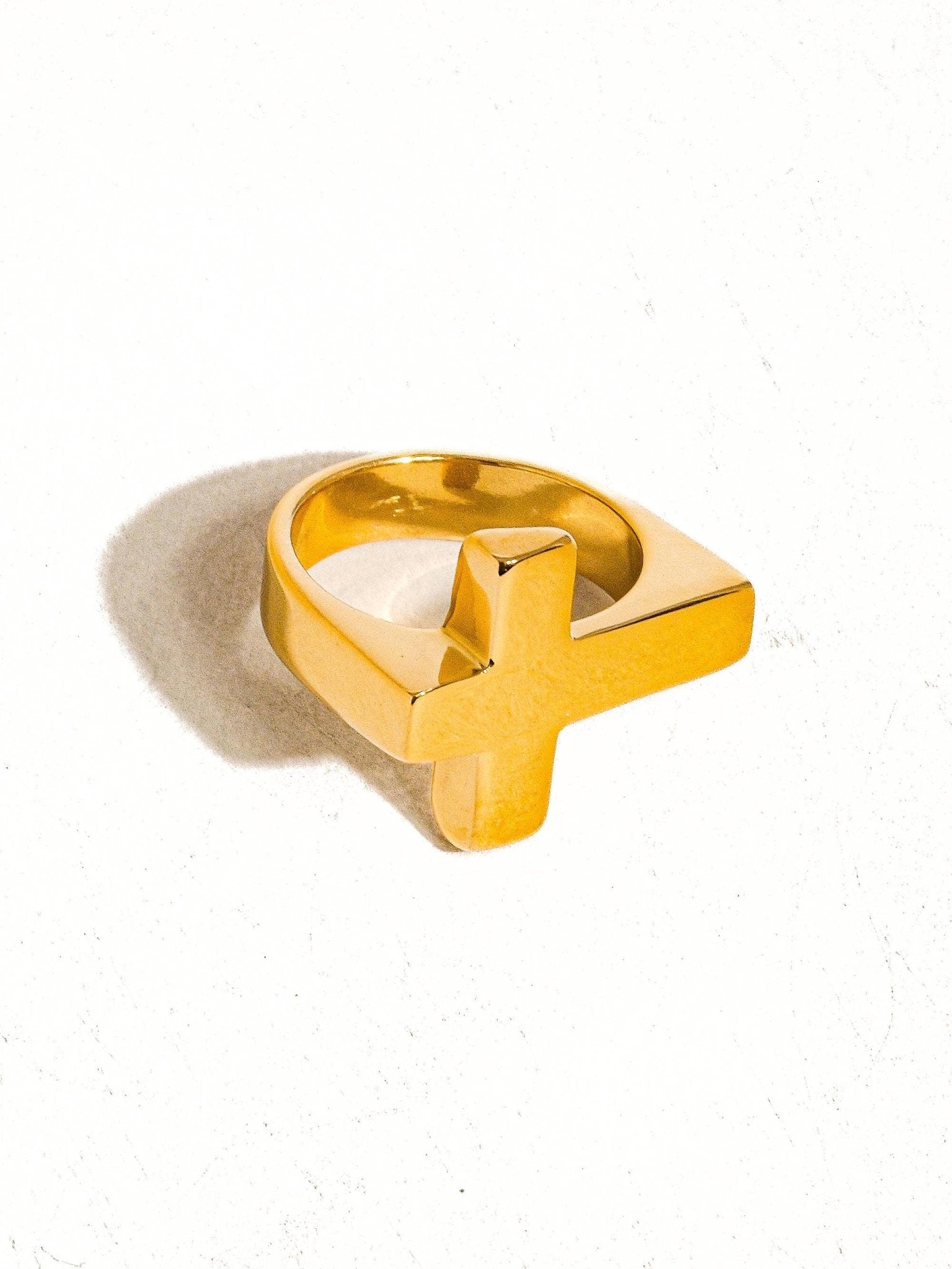 Truth 18K Gold Non - Tarnish Cross Ring: Yellow Gold - KJ Clothier