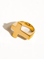 Truth 18K Gold Non - Tarnish Cross Ring: Yellow Gold - KJ Clothier