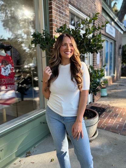 Ultra Soft Basic Short Sleeve Tee - Ivory - KJ Clothier