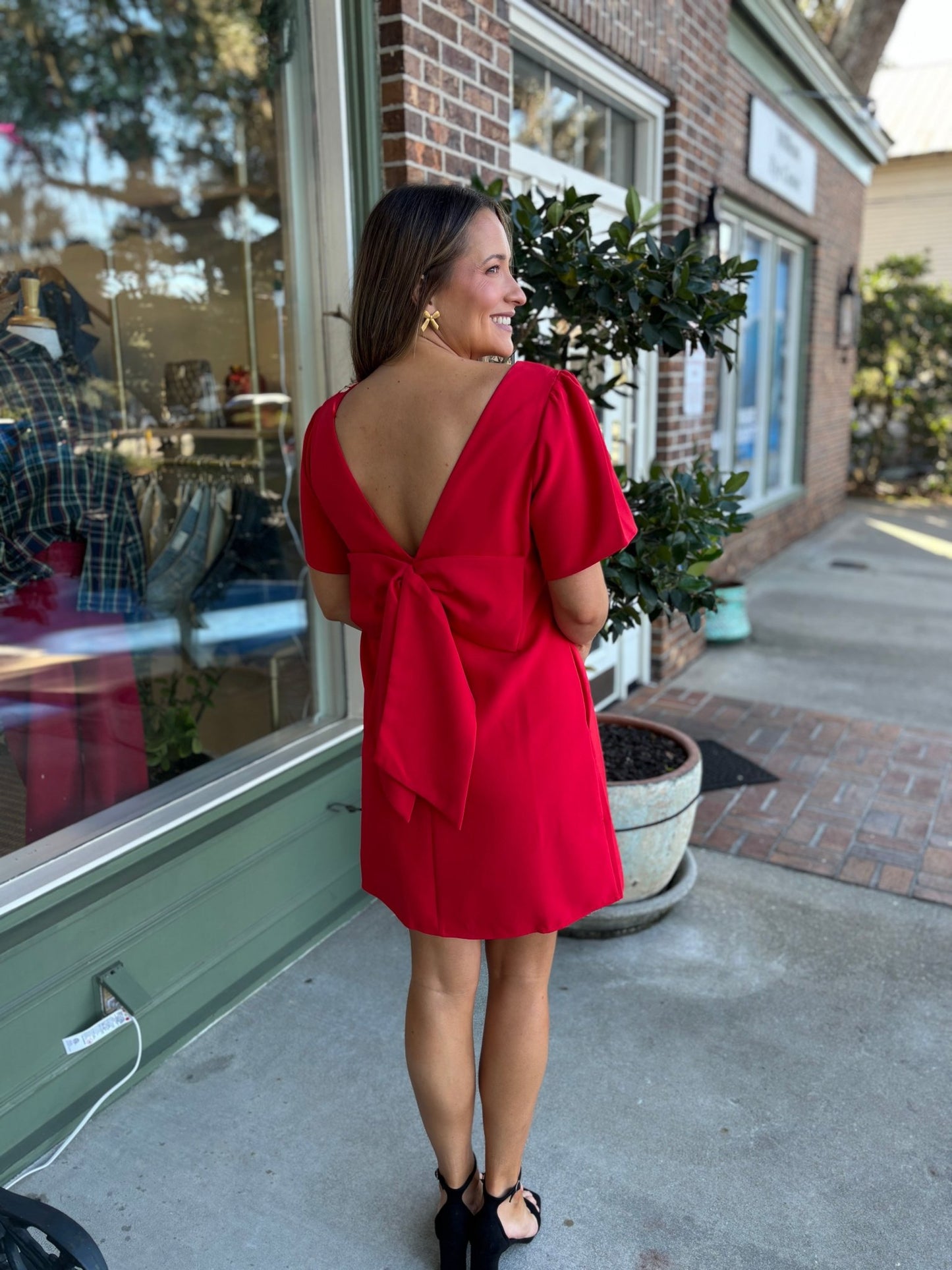 Urania Bow Shift Mini Dress - Red - KJ Clothier