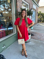Urania Bow Shift Mini Dress - Red - KJ Clothier