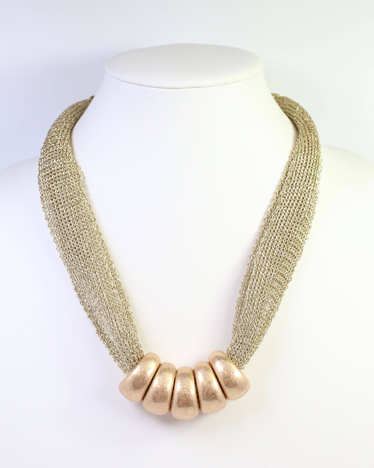 Utica Mesh Beaded Necklace - Worn Gold - KJ Clothier