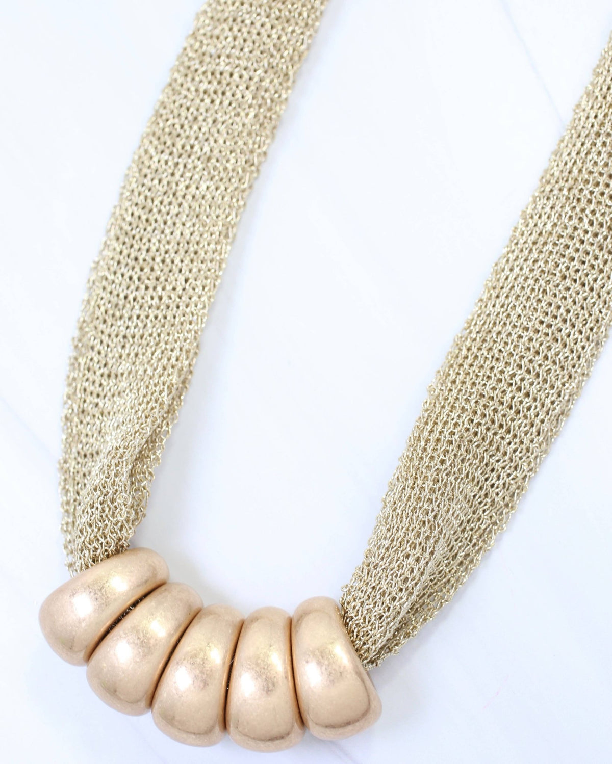 Utica Mesh Beaded Necklace - Worn Gold - KJ Clothier