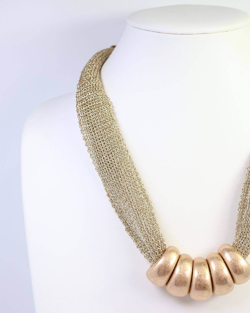 Utica Mesh Beaded Necklace - Worn Gold - KJ Clothier