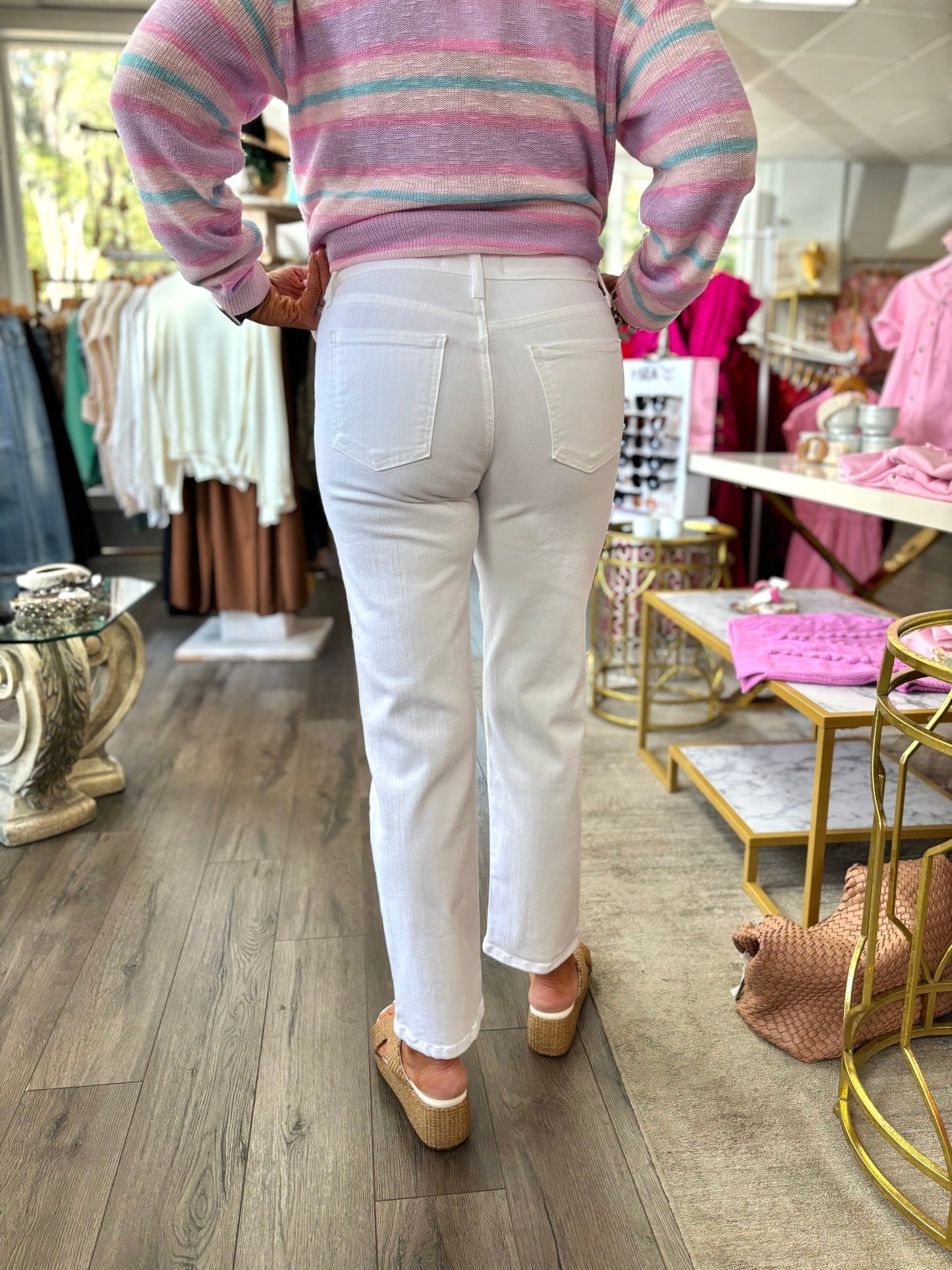 Utility Pocket Straight Jeans - Optic White - KJ Clothier