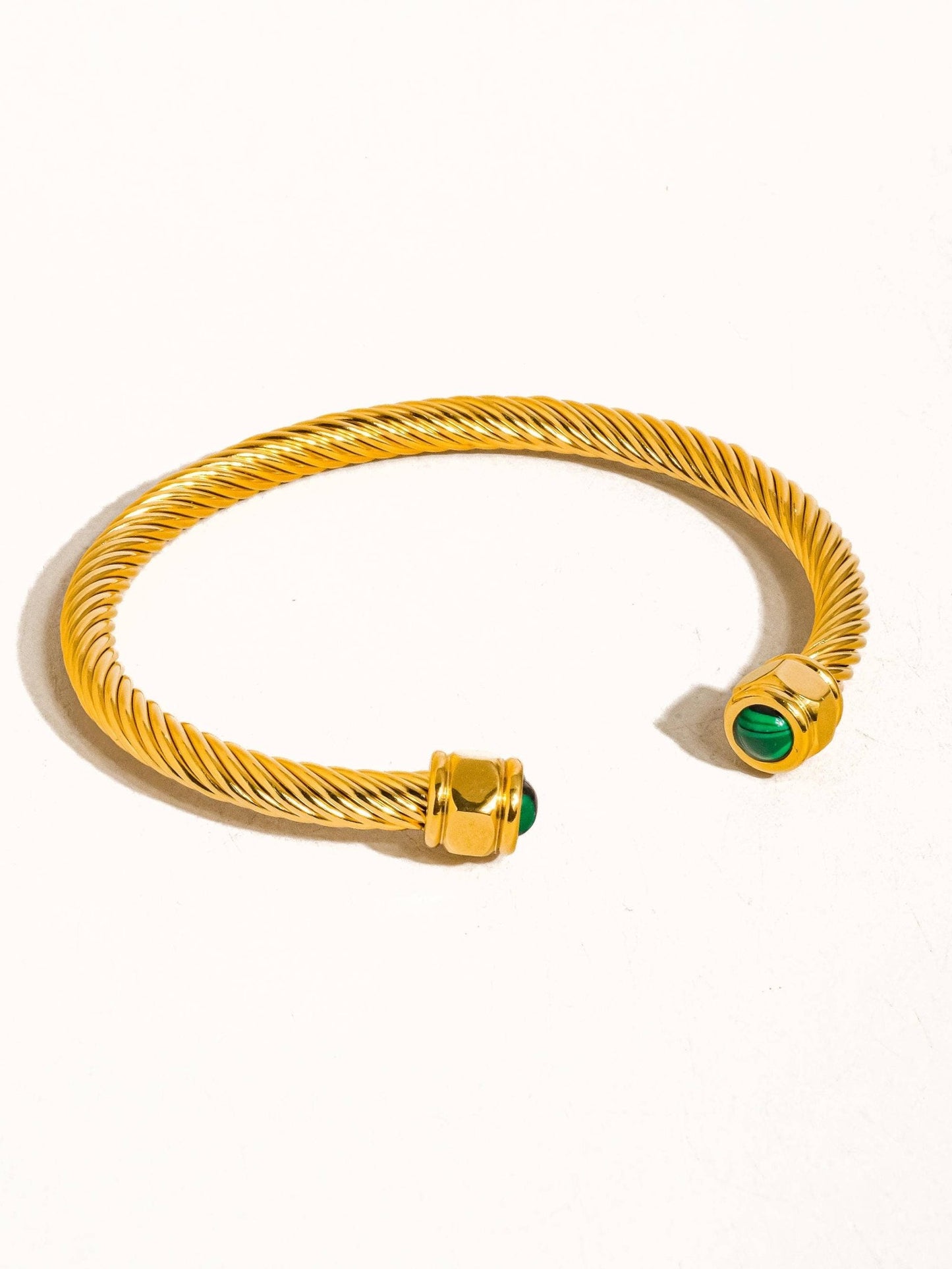Vail 18K Gold Non - Tarnish Stone Braided Bangle: Green - KJ Clothier