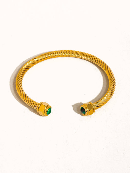 Vail 18K Gold Non - Tarnish Stone Braided Bangle: Green - KJ Clothier