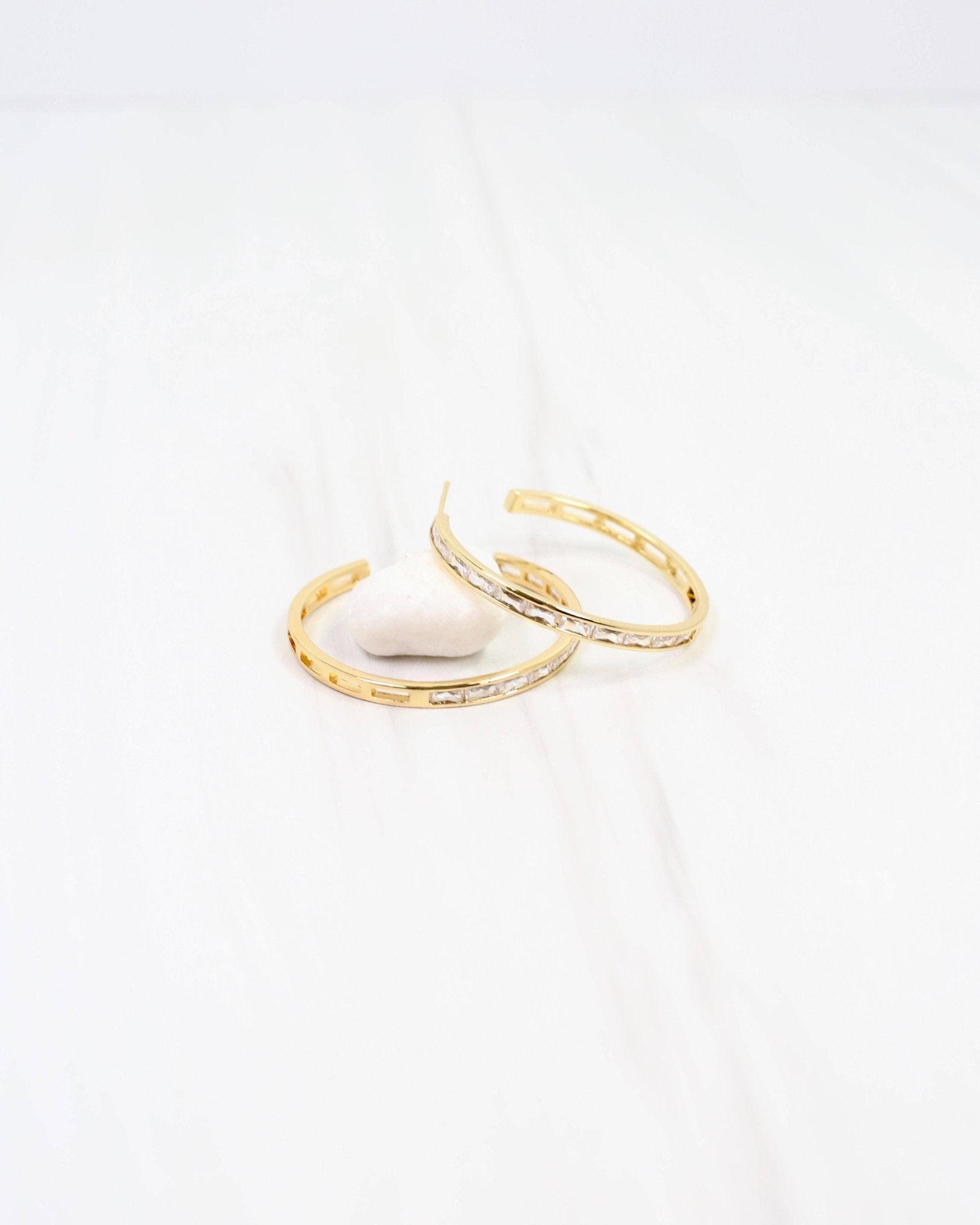 Westfield CZ Lined Hoop Earring - Gold - KJ Clothier