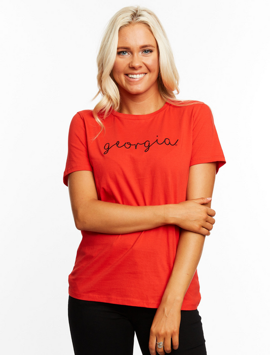 Stewart Simmons - Georgia Embroidered Crew Tee - Red