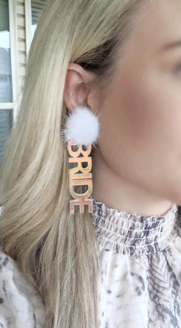 Bride Iridescent Earrings - White Puff Post