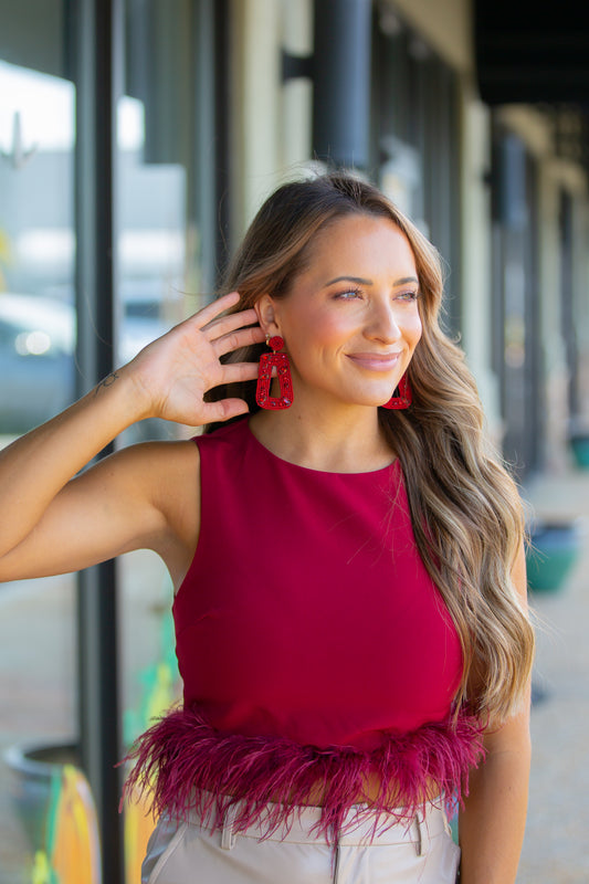 Rectangle Glam Earrings - Burgundy