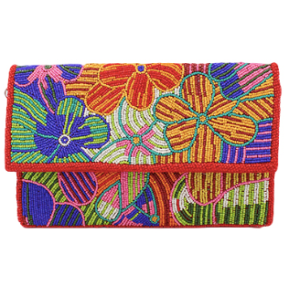 Floral Beaded Flap Clutch