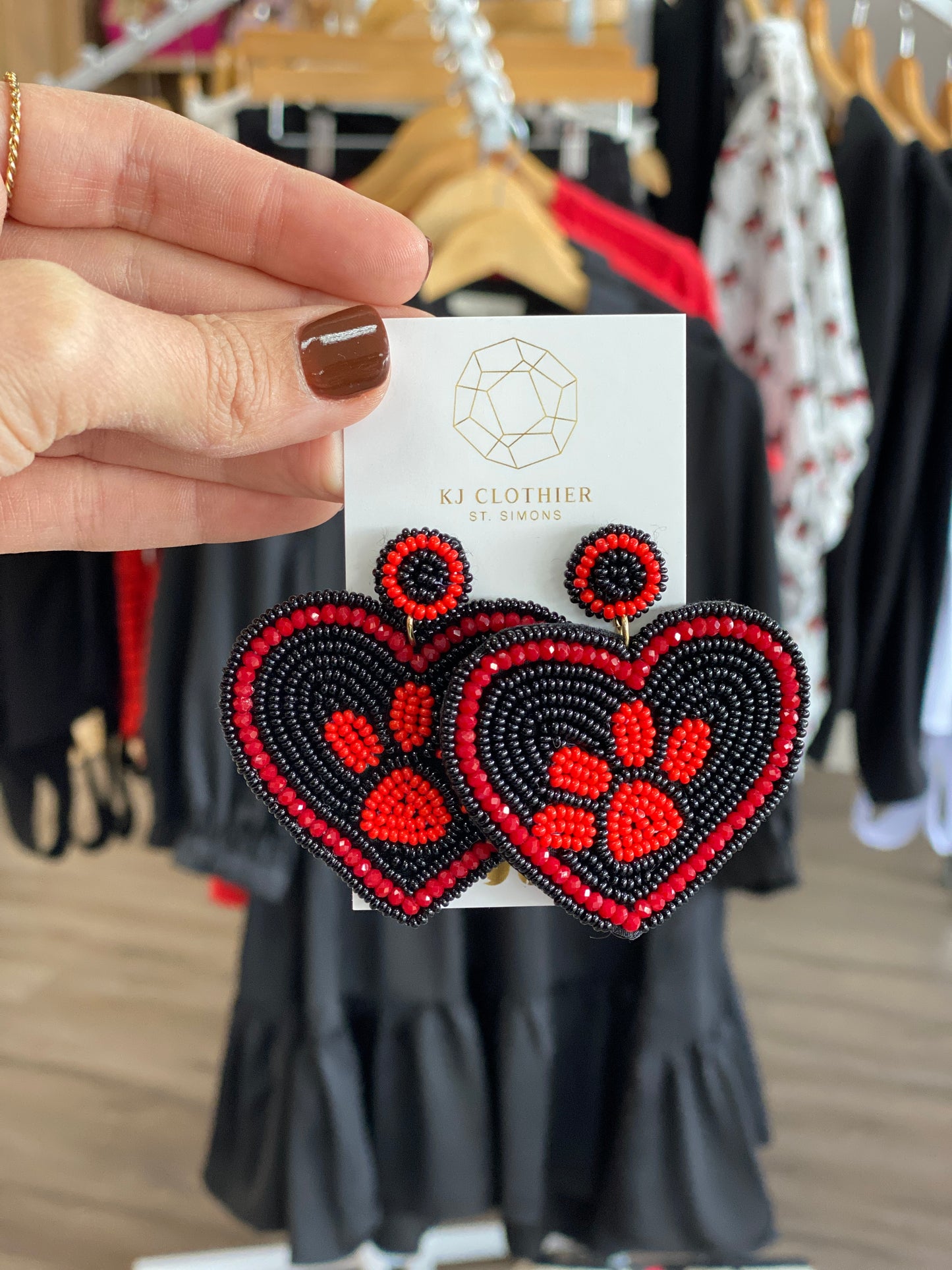 Heart Paw Print Earrings - Red & Black