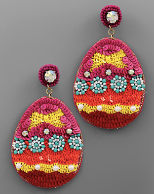 Easter Beaded Sequin Earrings