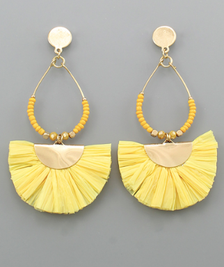 Raffia Fan Tassel Teardrop Earrings