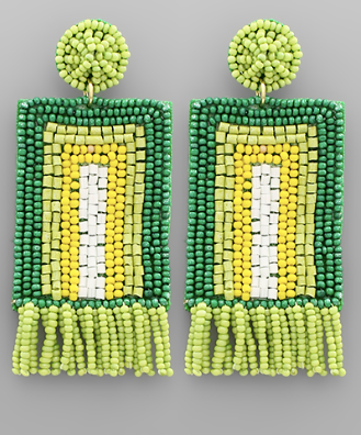 Rectangle Beaded Fringe Earrings