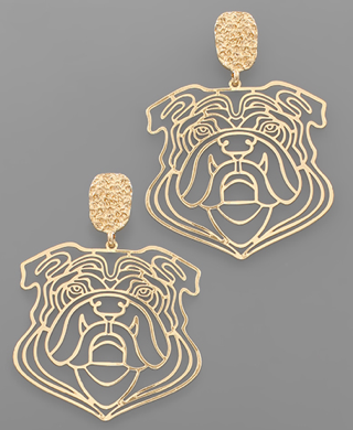 Bulldog Earrings - Gold Etched