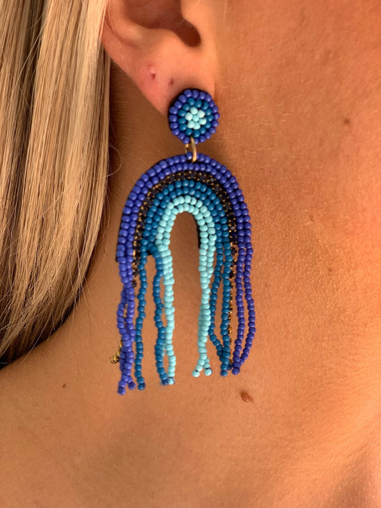Beaded Rainbow Earring - Blue Multi - KJ Clothier