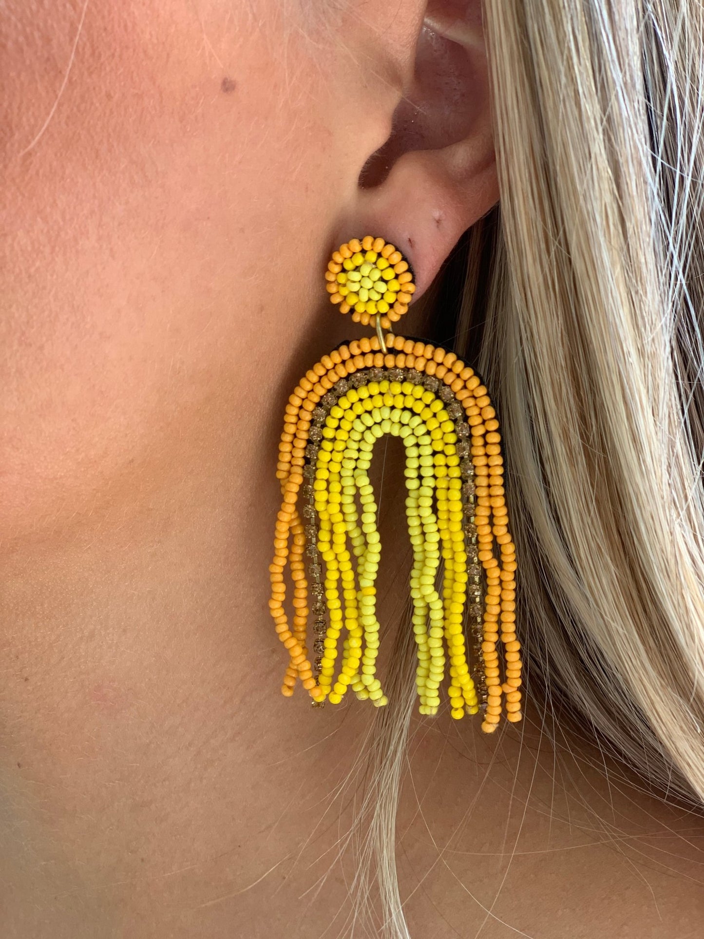 Beaded Rainbow Earring - Yellow Multi - KJ Clothier