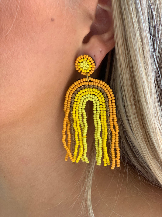 Beaded Rainbow Earring - Yellow Multi - KJ Clothier