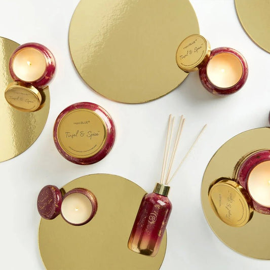 Capri Blue - Glimmer Mini Tin - Tinsel & Spice 3oz - KJ Clothier