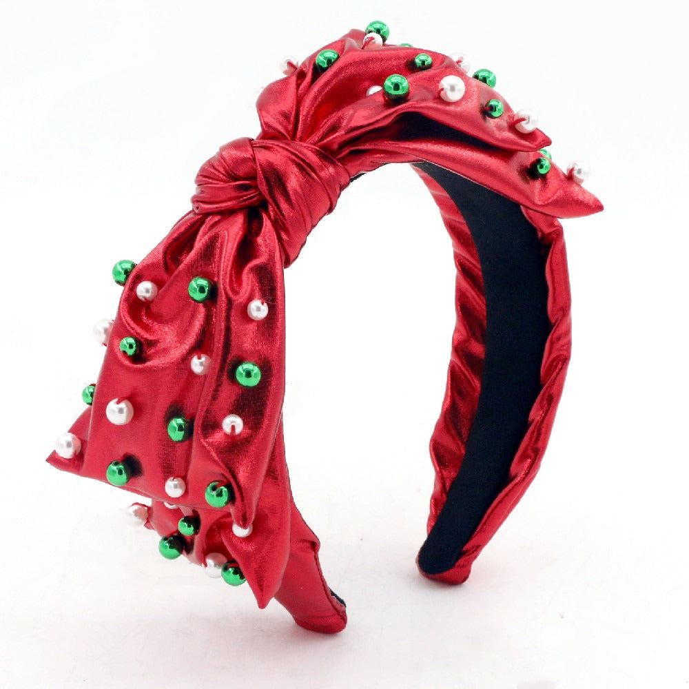 Brianna Cannon - Red Christmas Bow Headband With Beads