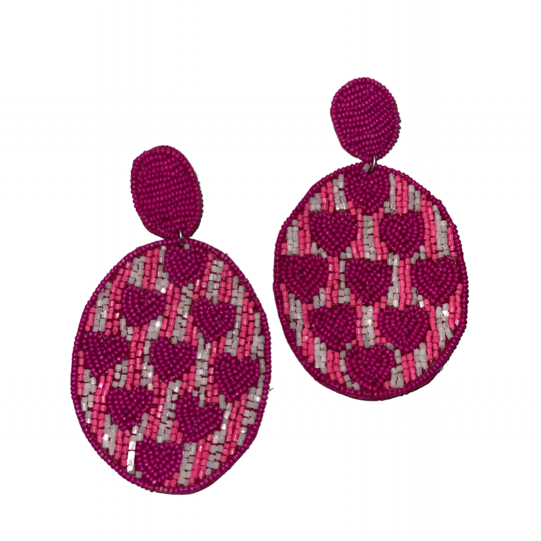 Full Heart Earrings - Pink