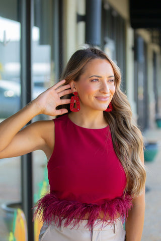 Rectangle Glam Earrings - Burgundy - KJ Clothier